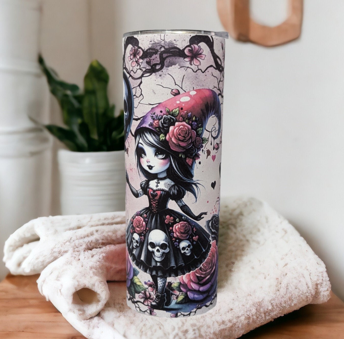 Gothic Halloween Girl Tumbler 20oz With Reusable Straw, Can Be Personalized