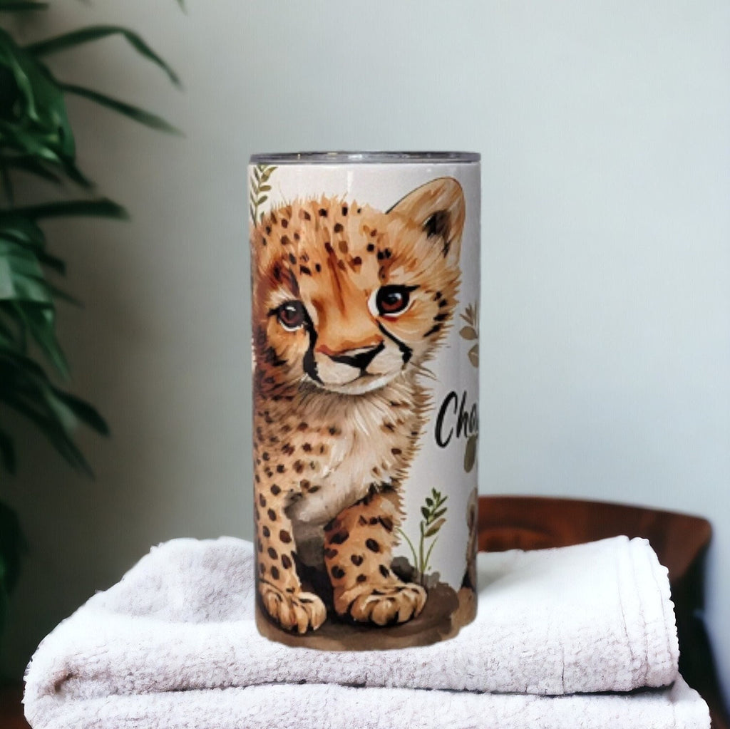 Kids Cheetah Tumbler 15oz With Reusable Straw, Can Be Personalized