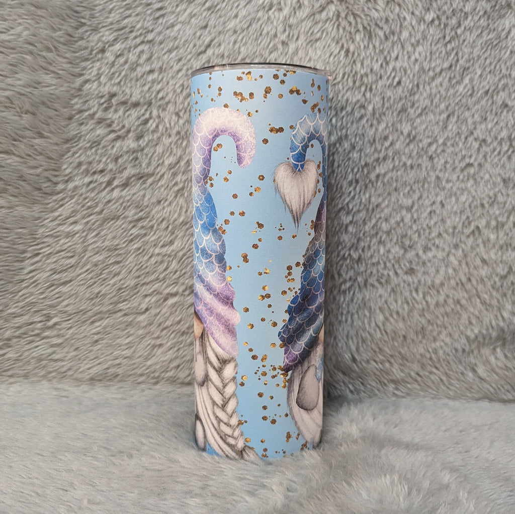 Mermaid Gnome Couple Tumbler 20oz With Reusable Straw, Can Be Personalized