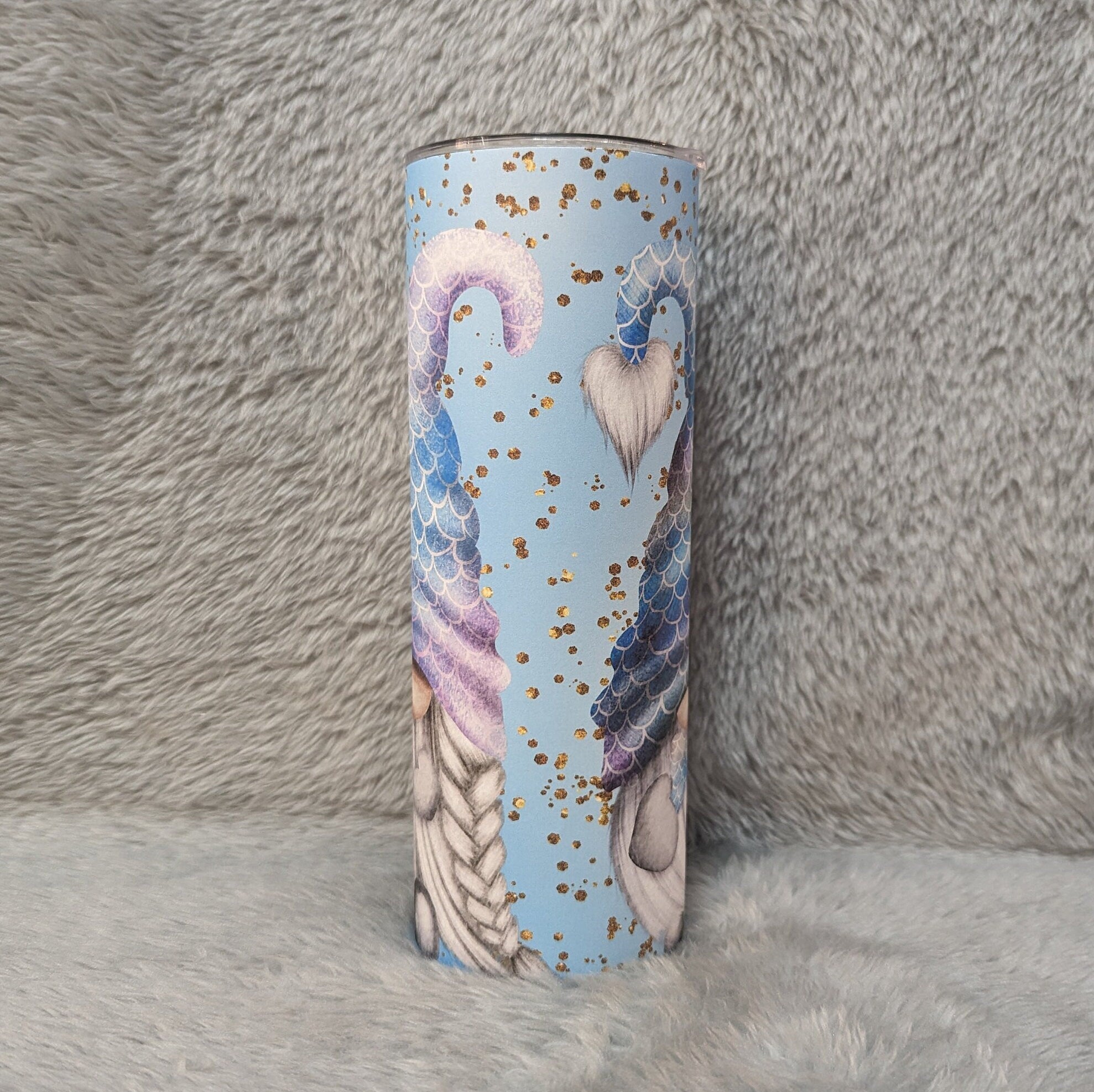 Mermaid Gnome Couple Tumbler 20oz With Reusable Straw, Can Be Personalized