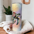 Floral Sea Turtle Tumbler 20oz Tumber With Reusable Straw, Can Be Personalized
