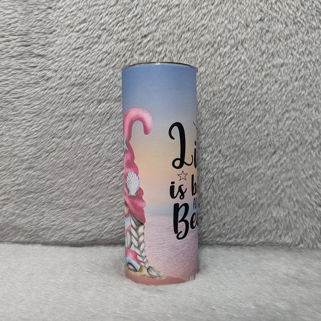 Girl Beach Gnome Tumbler Life Is Better At The Beach 20oz With Reusable Straw, Can Be Personalized