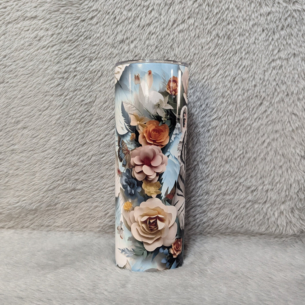 3D White Tiger Design Tumbler 20oz With Reusable Straw, Can Be Personalized