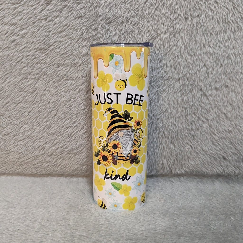 Just Bee Kind Honey Bee Gnome Tumbler 20oz With Reusable Straw, Can Be Personalized