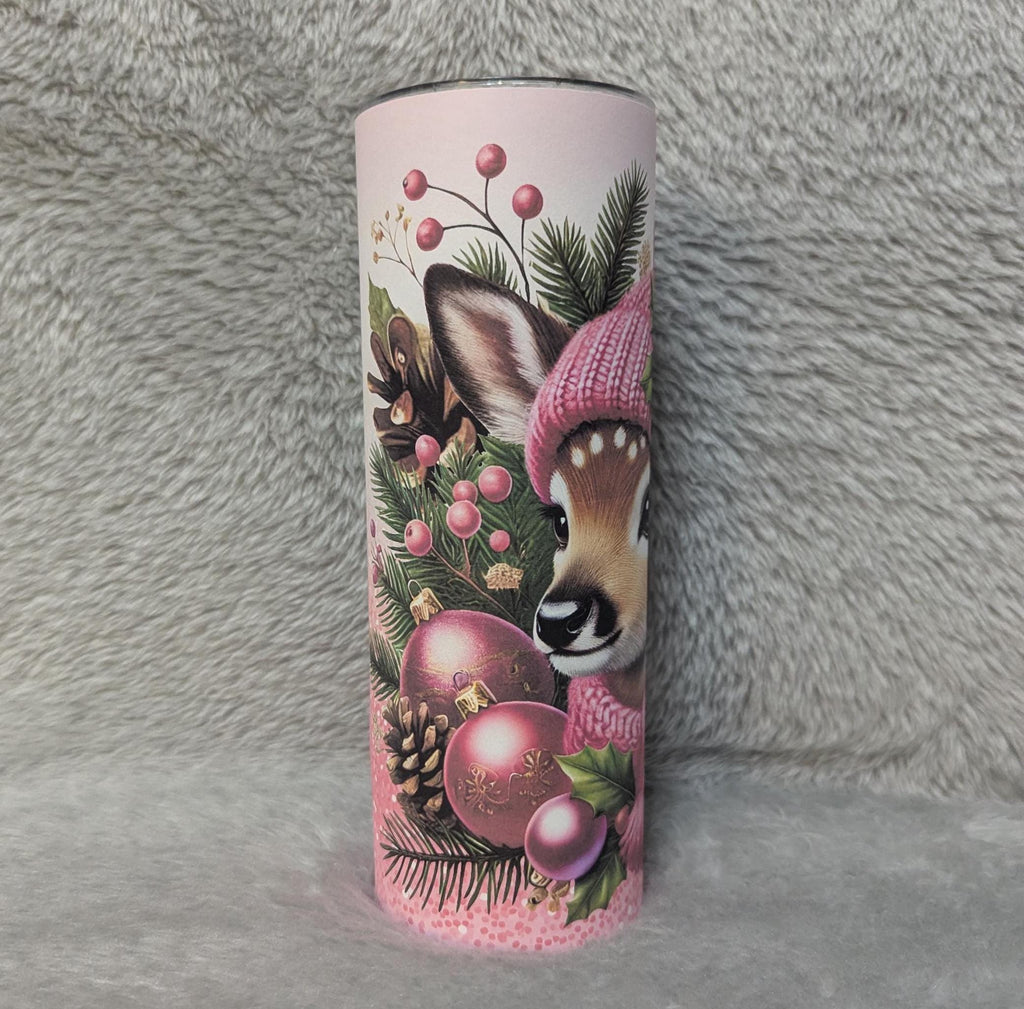 Christmas Deer Tumbler 20oz With Reusable Straw, Can Be Personalized