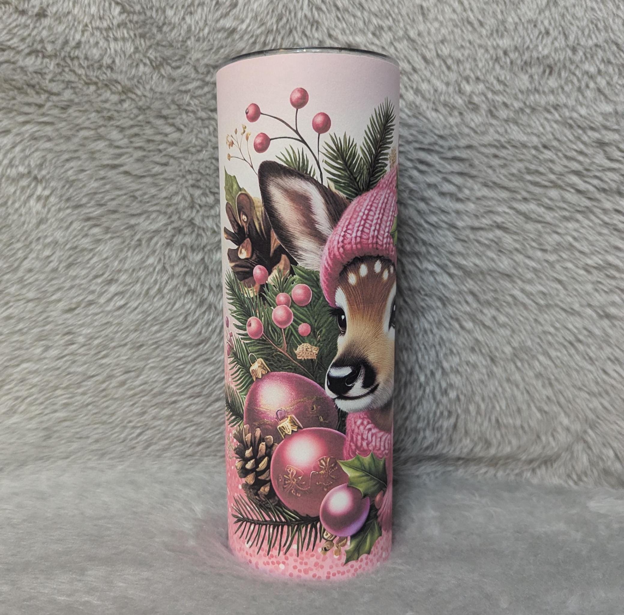 Christmas Deer Tumbler 20oz With Reusable Straw, Can Be Personalized