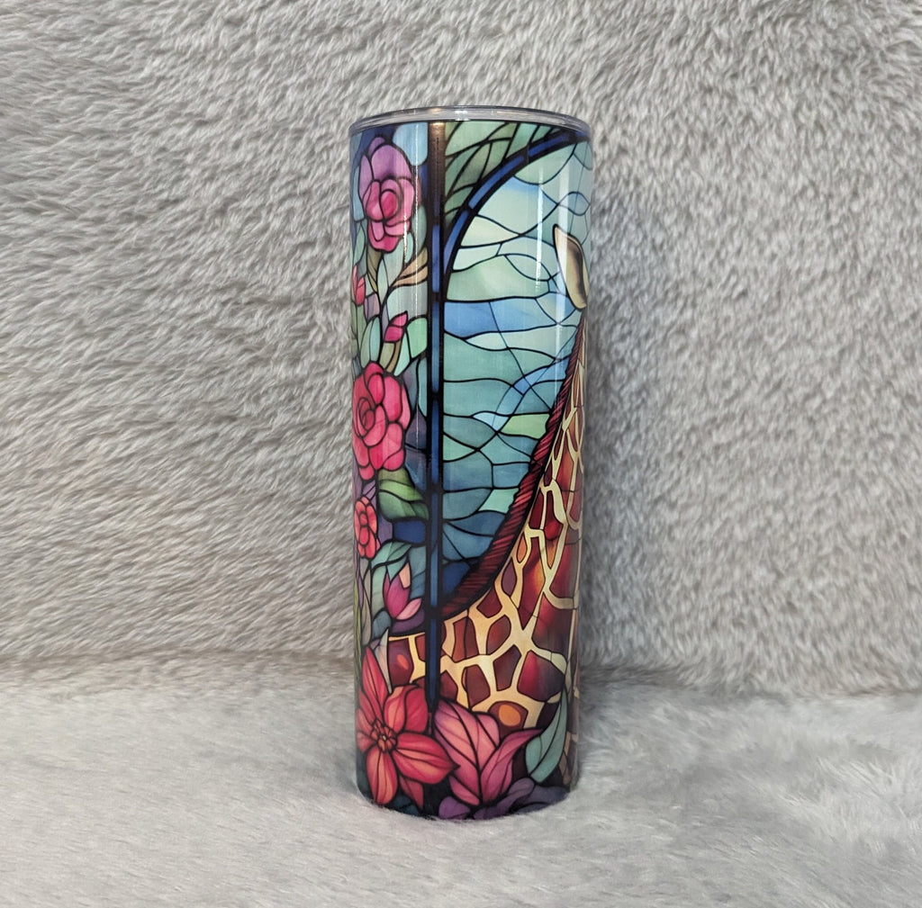 Giraffe Tumbler with A Stained Glass Design 20oz With Reusable Straw, Can Be Personalized