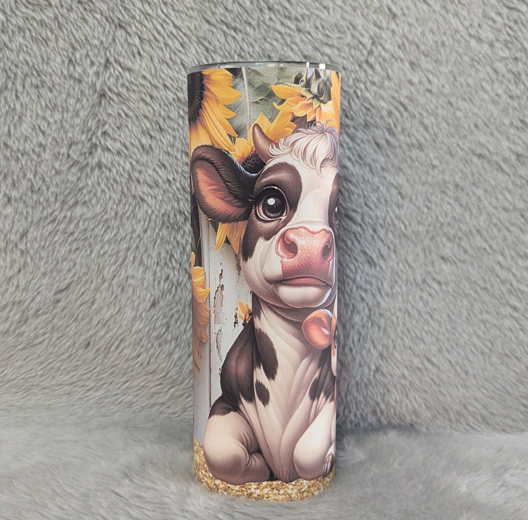 Cow Tumbler With Sunflowers 20oz With Reusable Straw, Can Be Personalized