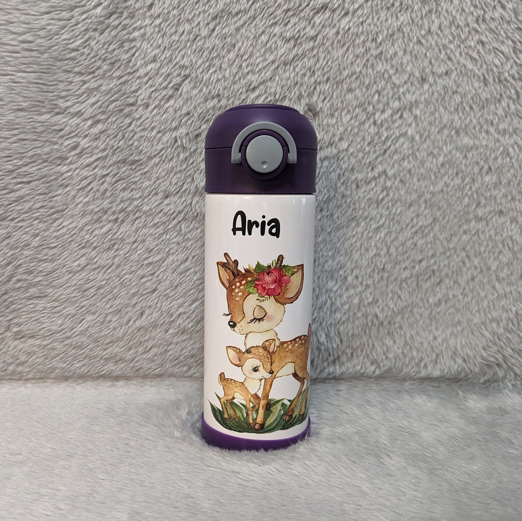 Kids Deer Water Bottle 12oz With Reusable Straw Can Be Personalized