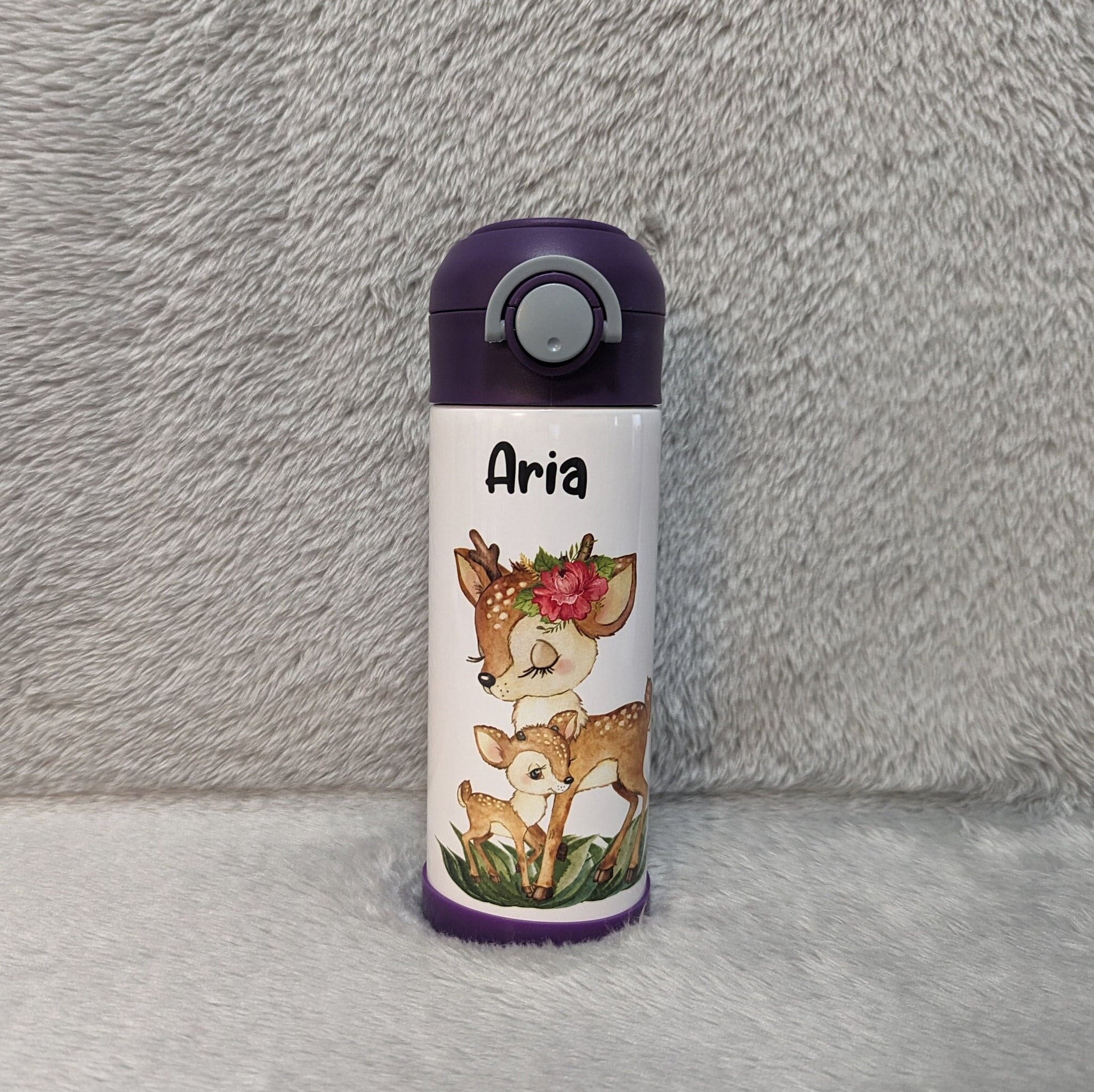 Kids Deer Water Bottle 12oz With Reusable Straw Can Be Personalized