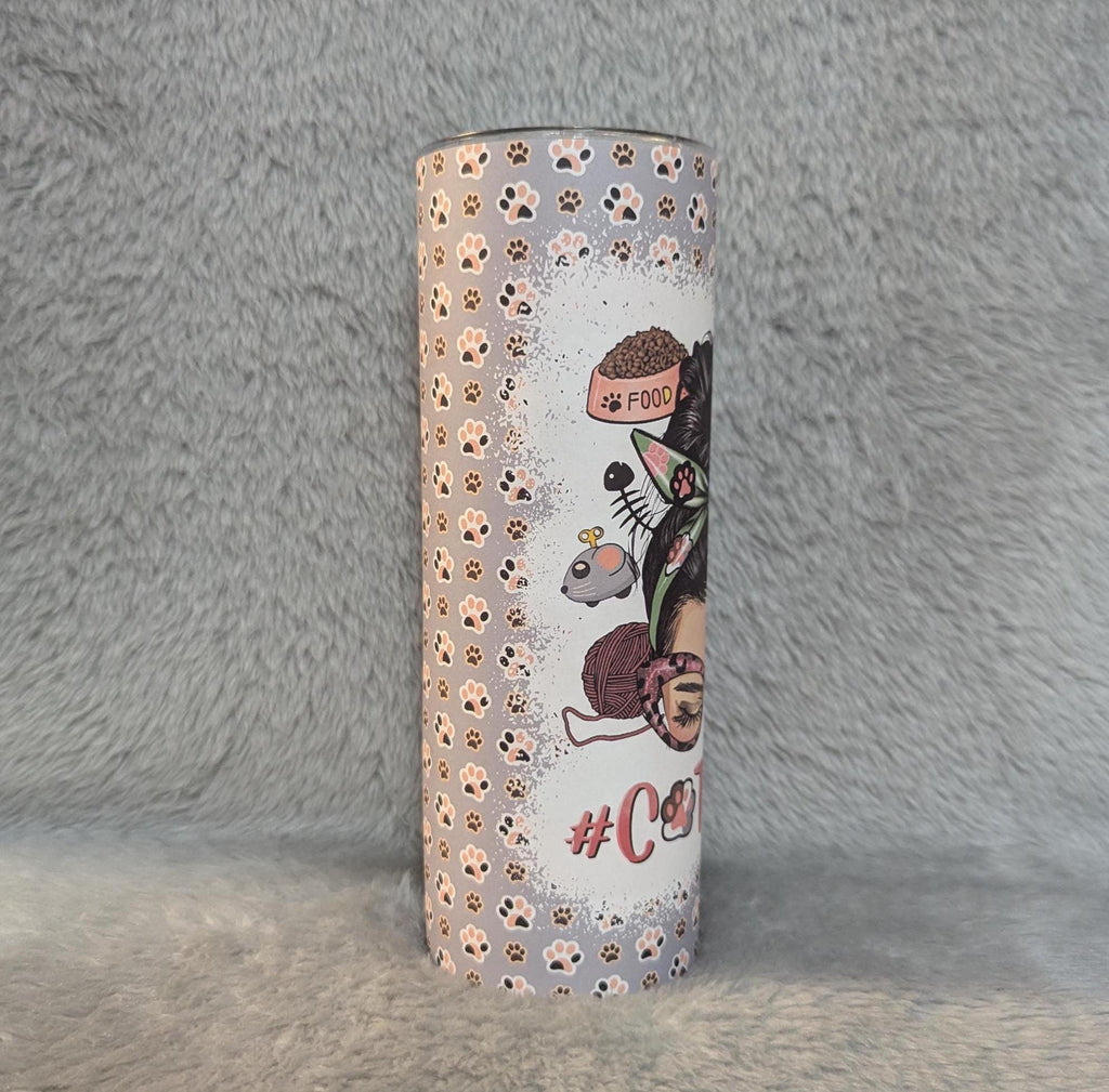 Cat Mom Tumbler 20oz With Reusable Straw, Can Be Personalized