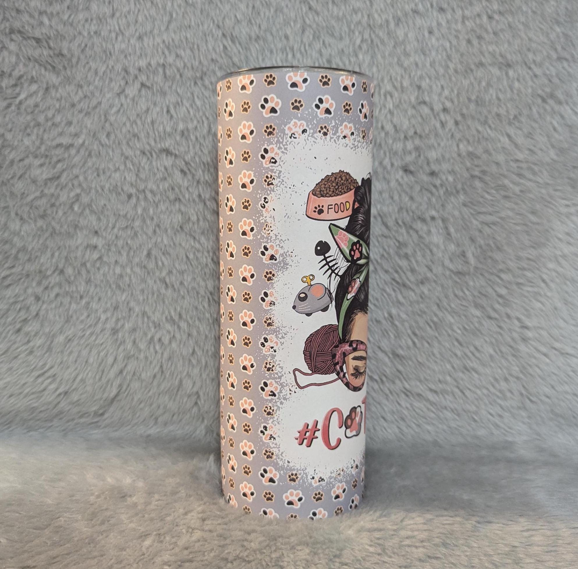 Cat Mom Tumbler 20oz With Reusable Straw, Can Be Personalized