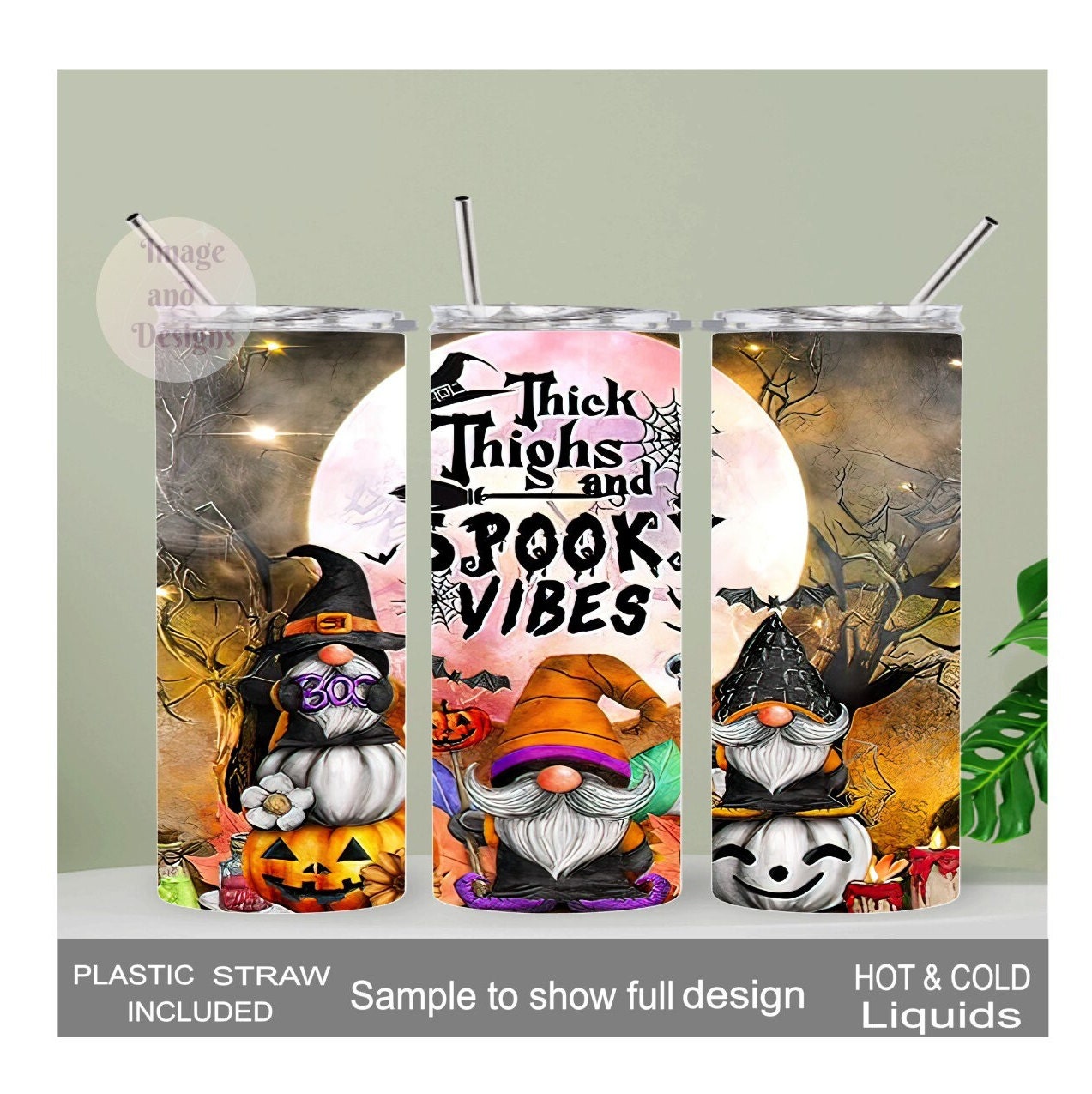 Thick Thighs and Spooky Vibes Gnome Tumbler 20oz With Reusable Straw, Can Be Personalized