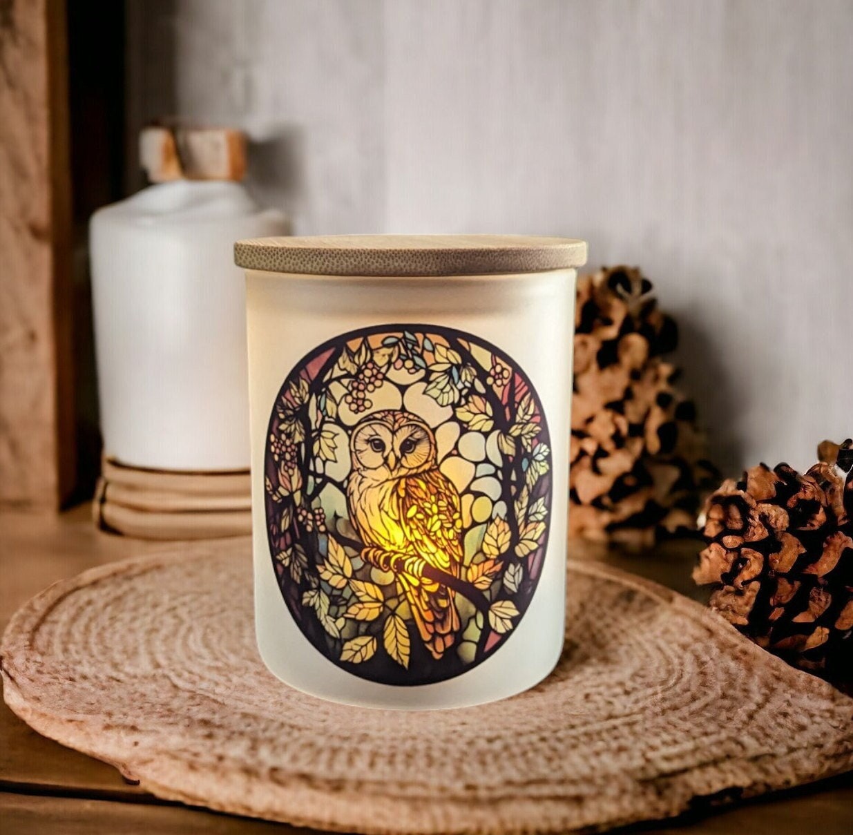 Handmade Owl Candle Holder with Battery Operated Flickering Tea Light