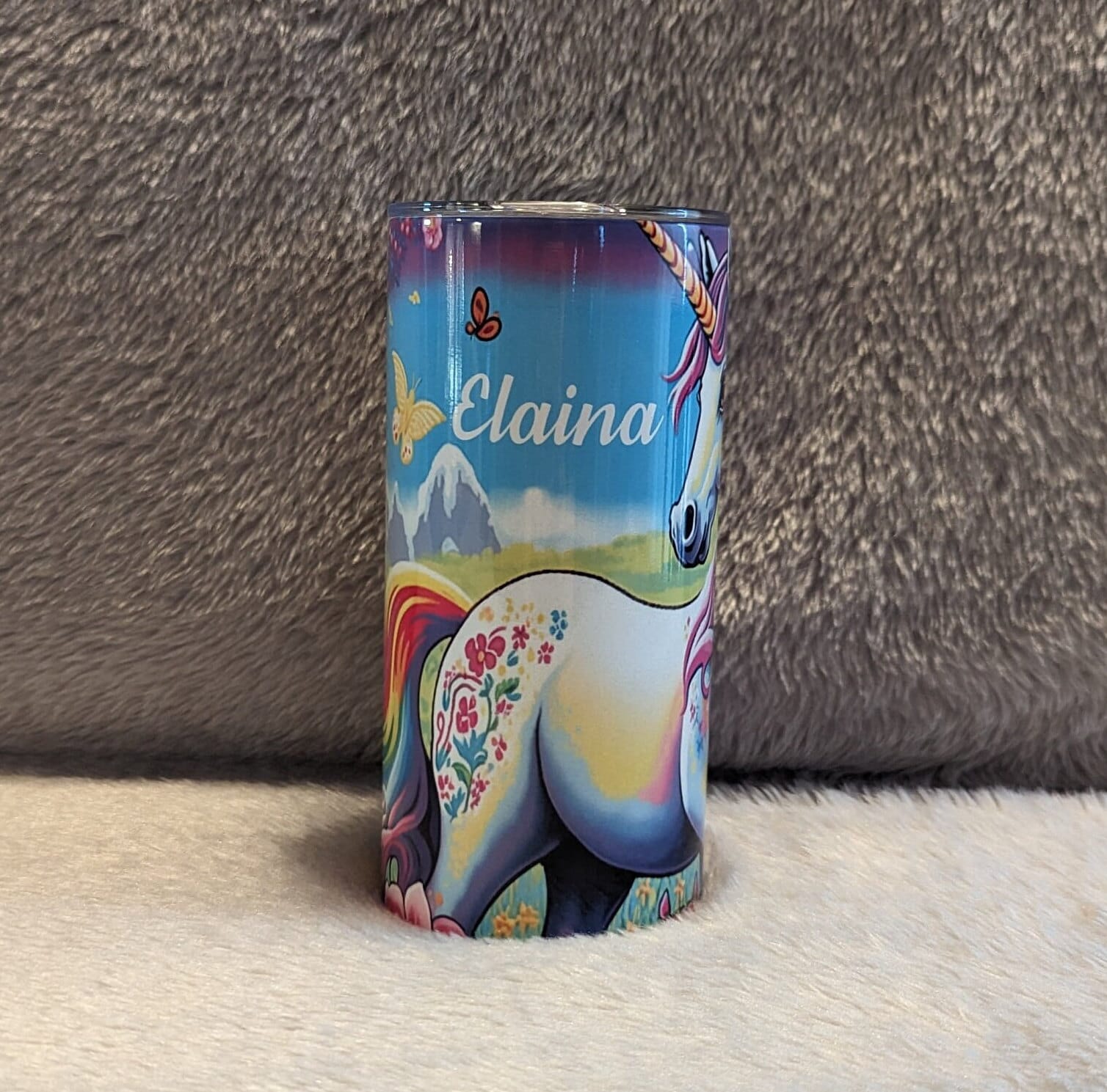 Kids Pretty Unicorn Tumbler 15oz With Reusable Straw, Can Be Personalized