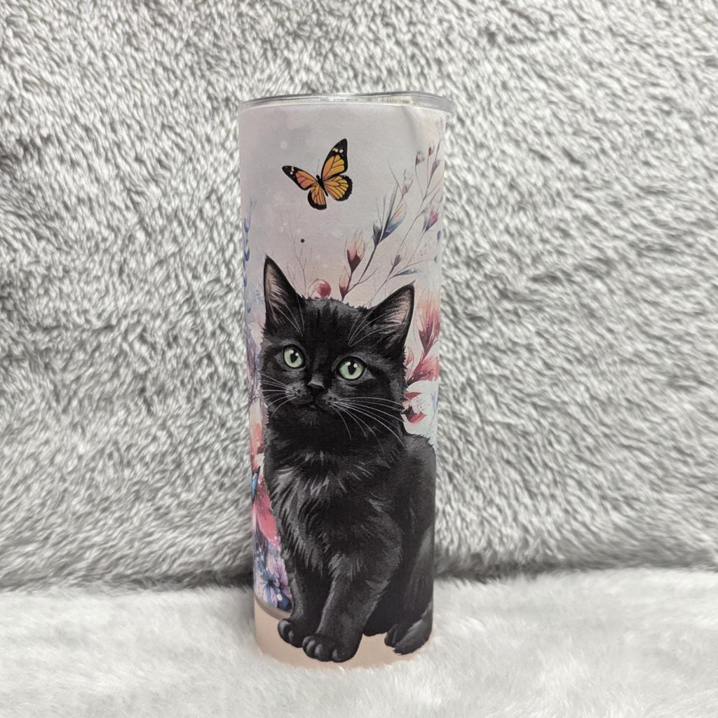 Black Cat Tumbler 20oz With Reusable Straw, Can Be Personalized
