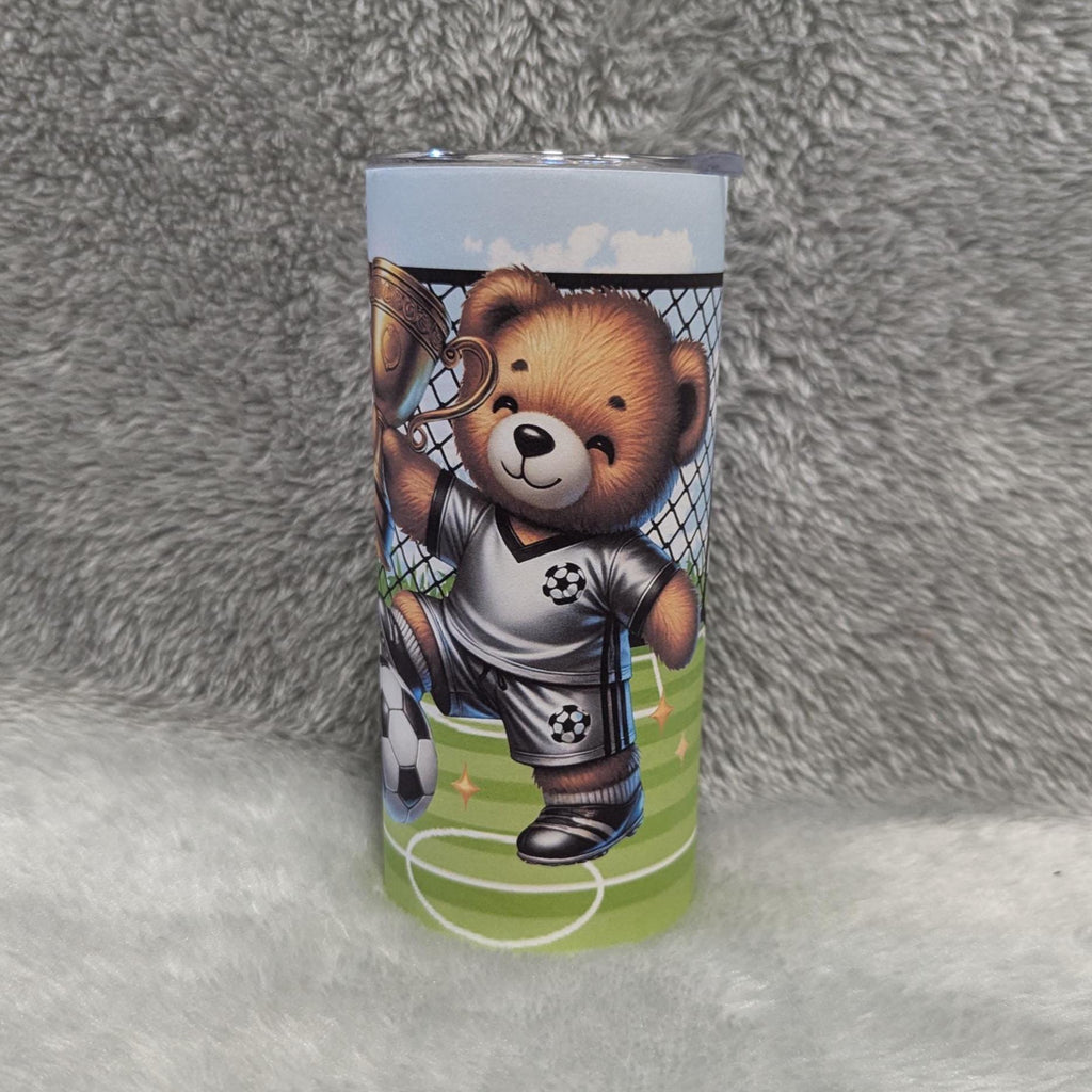 Kids Soccer Bear Tumbler 15oz With Reusable Straw, Can Be Personalized