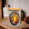 Stained Glass Design Nativity Scene Candle Holder With A Battery Operated Flickering Tea Light