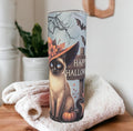 Happy Halloween Cat Tumbler 20oz With Reusable Straw, Can Be Personalized