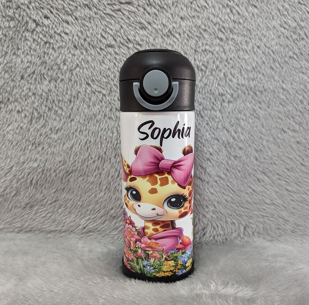 Girl Giraffe Water Bottle 12oz With Reusable Straw Can Be Personalized