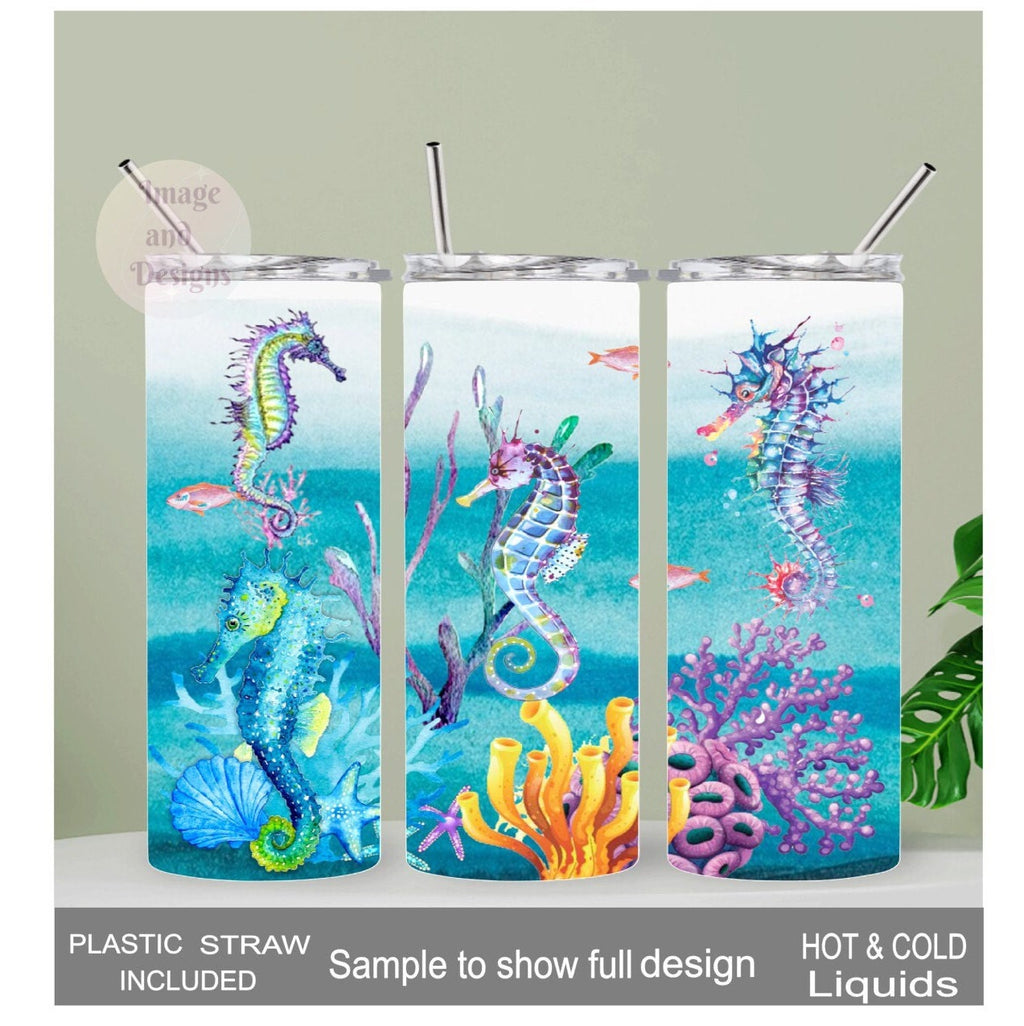 Seahorse Tumbler 20oz With Reusable Straw, Can Be Personalized