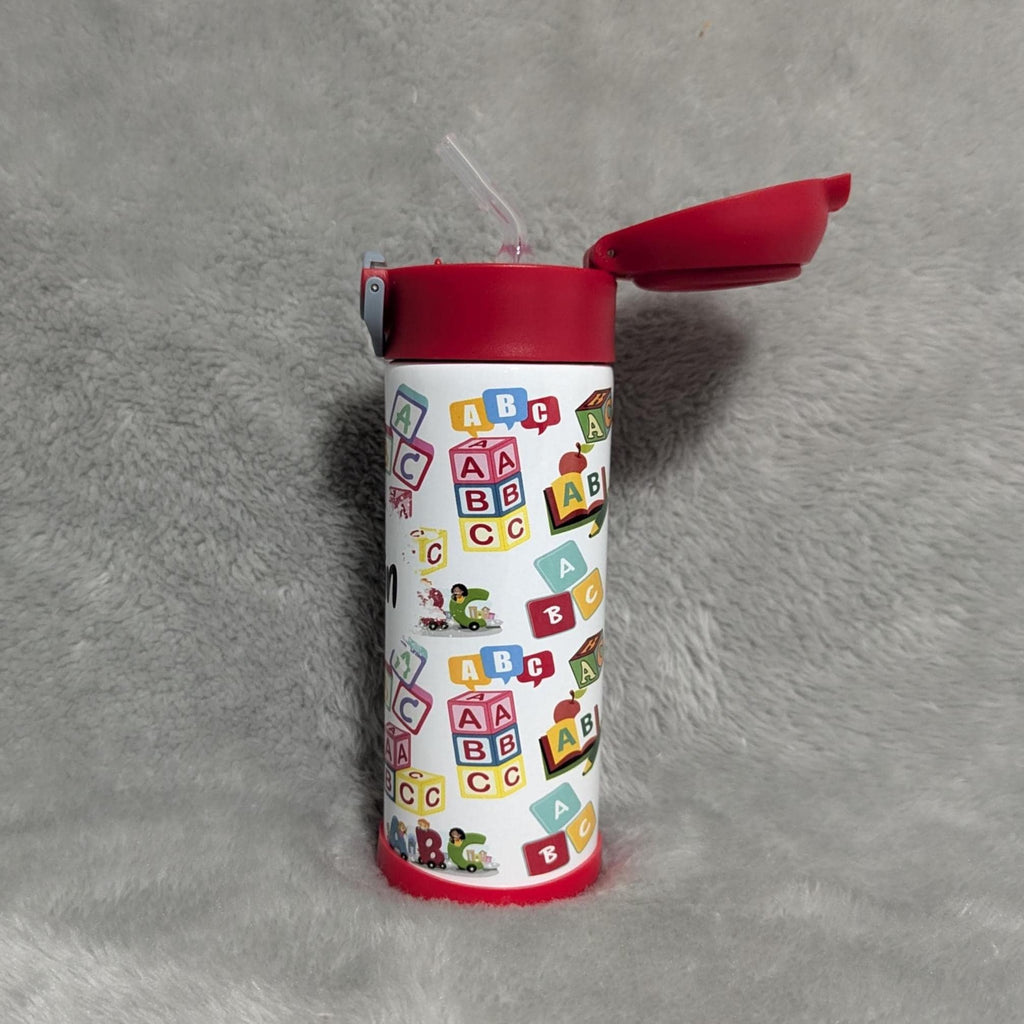 Kids Alphabet Water Bottle 12oz With Reusable Straw Can Be Personalized