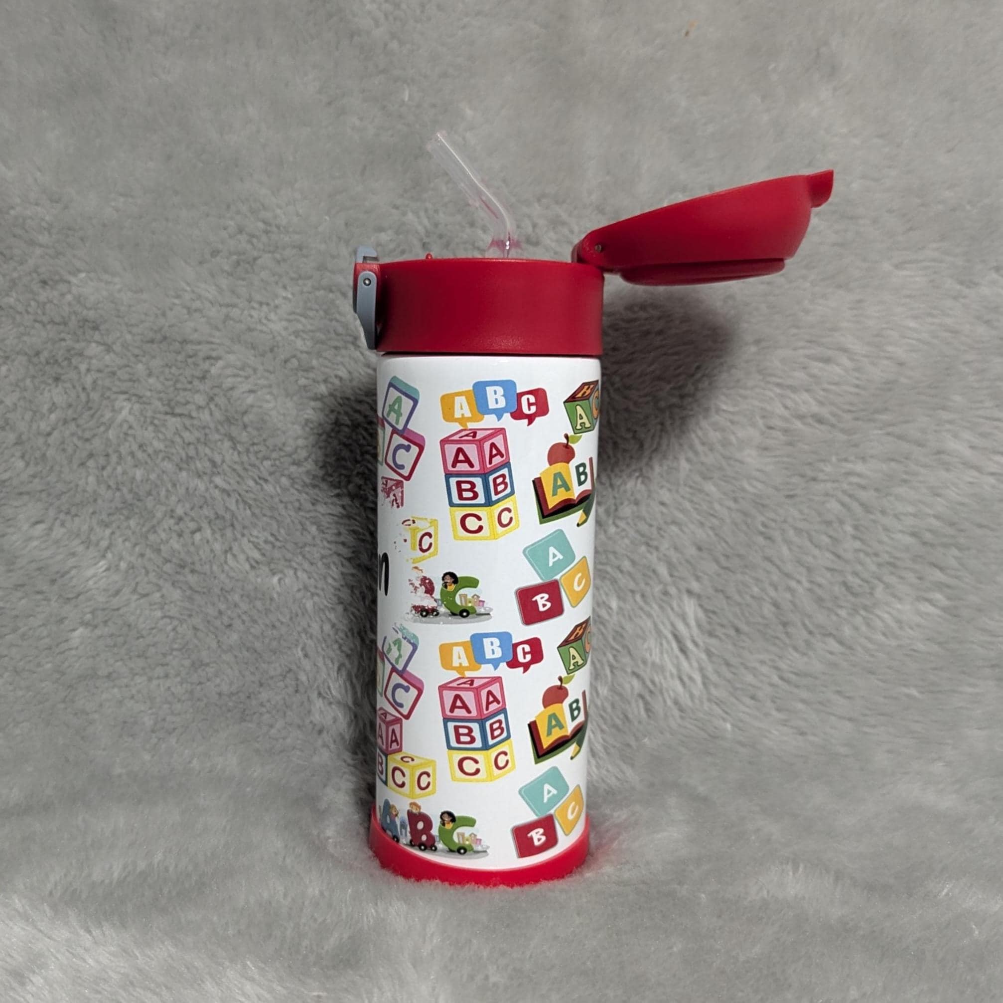 Kids Alphabet Water Bottle 12oz With Reusable Straw Can Be Personalized