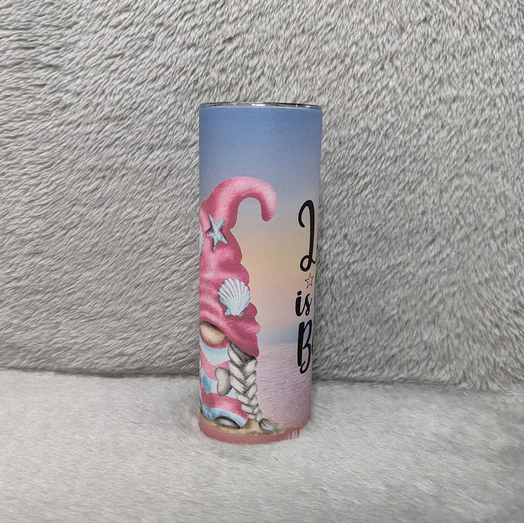 Girl Beach Gnome Tumbler Life Is Better At The Beach 20oz With Reusable Straw, Can Be Personalized