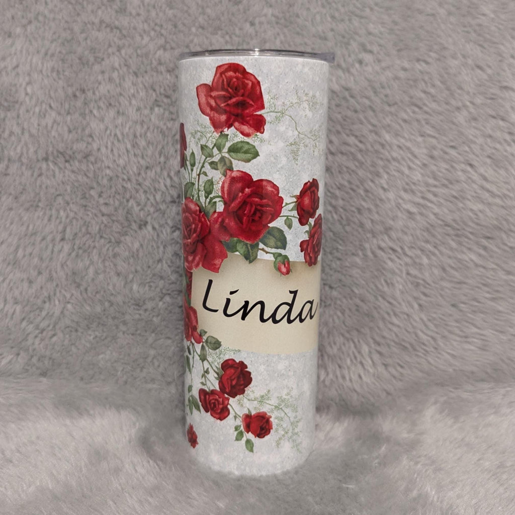 Red Rose Tumbler 20oz With Reusable Straw, Can Be Personalized