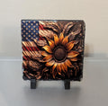Sunflower With Flag Slate Picture With Display Legs