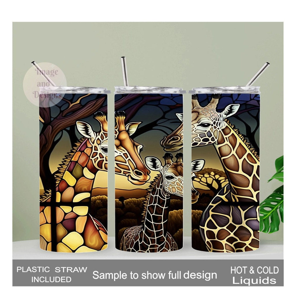 Giraffe Tumbler With A Stained Glass Design 20oz With Reusable Straw, Can Be Personalized