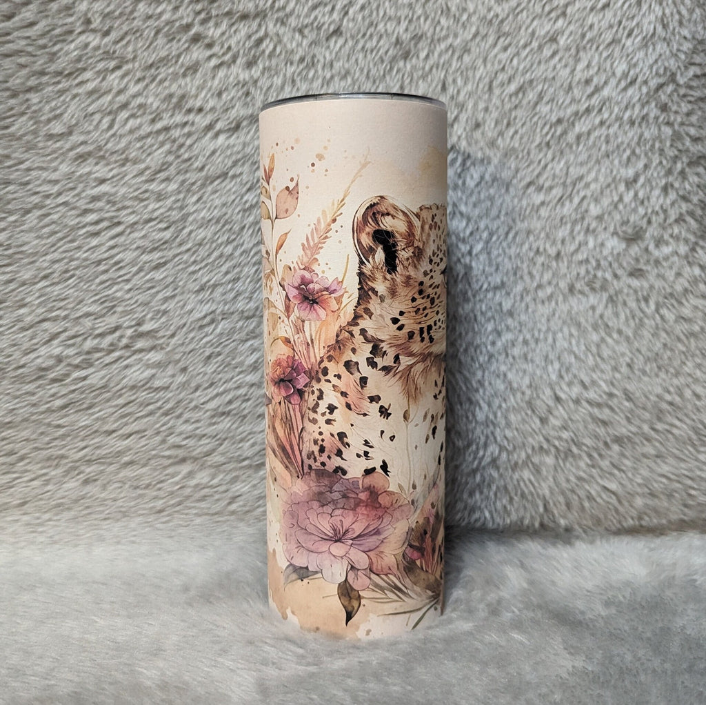 Leopard Tumbler with A Watercolor Design 20oz With Reusable Straw, Can Be Personalized