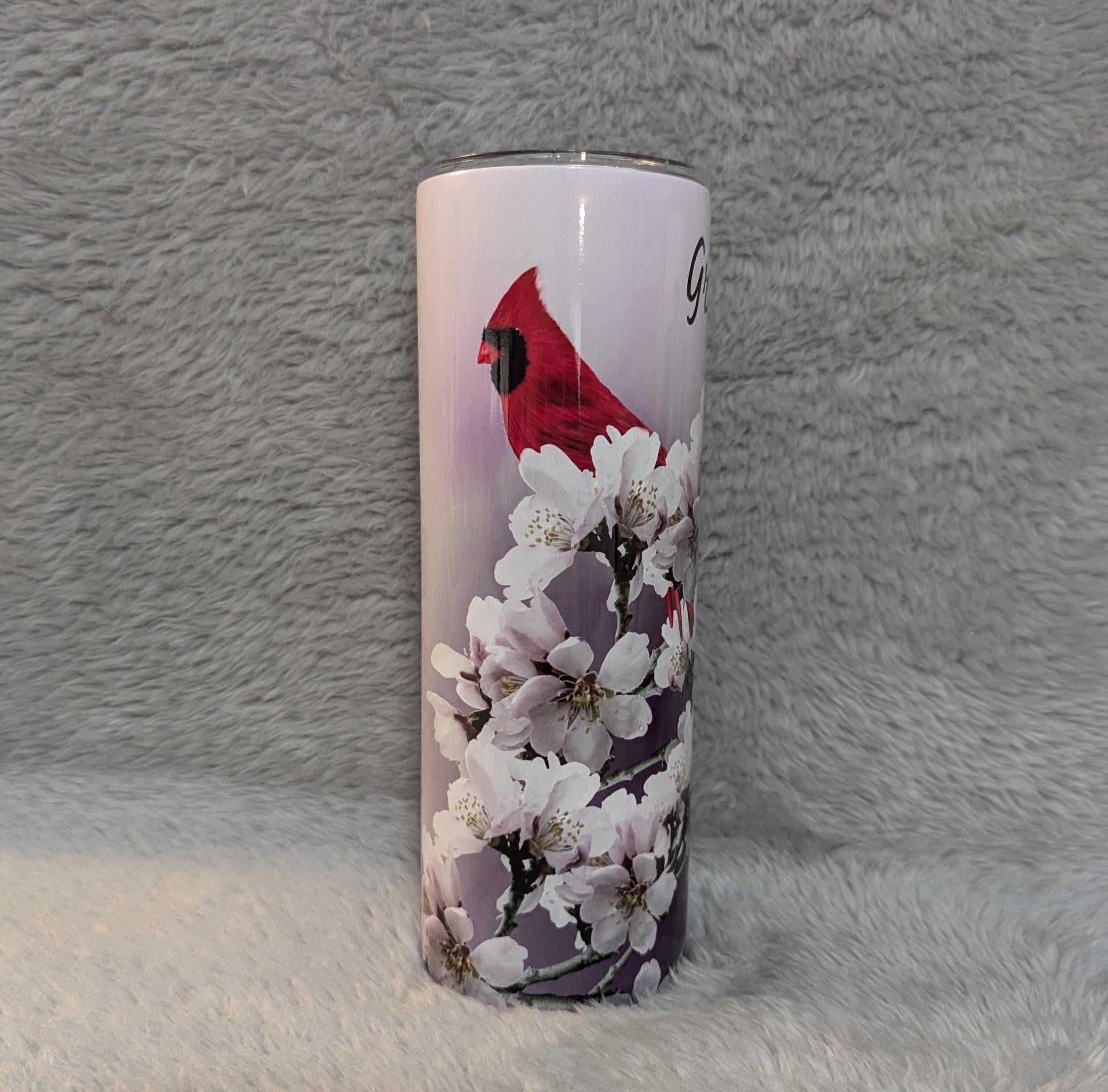 Beautiful Red Cardinal Tumbler 20oz With Reusable Straw, Can Be Personalized