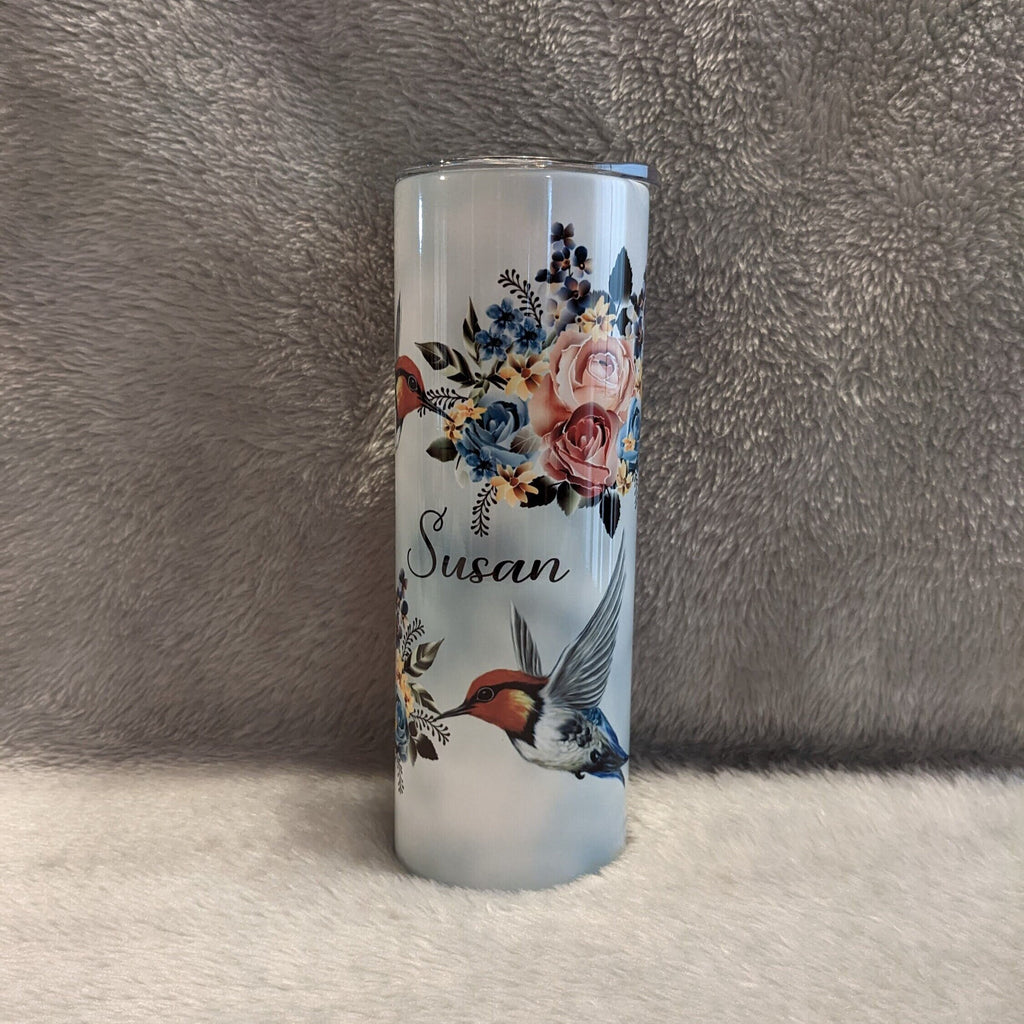 Beautiful Hummingbird Tumbler 20oz With Reusable Straw, Can Be Personalized