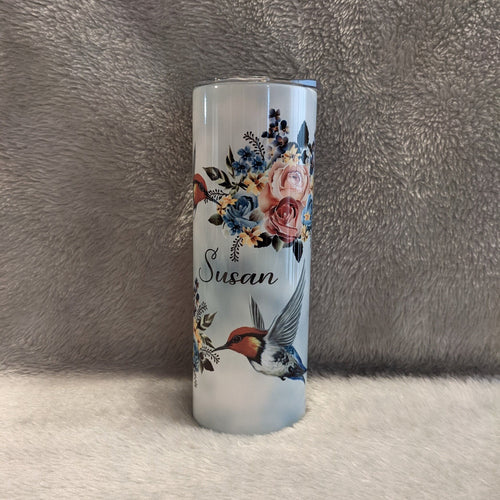 Beautiful Hummingbird Tumbler 20oz With Reusable Straw, Can Be Personalized
