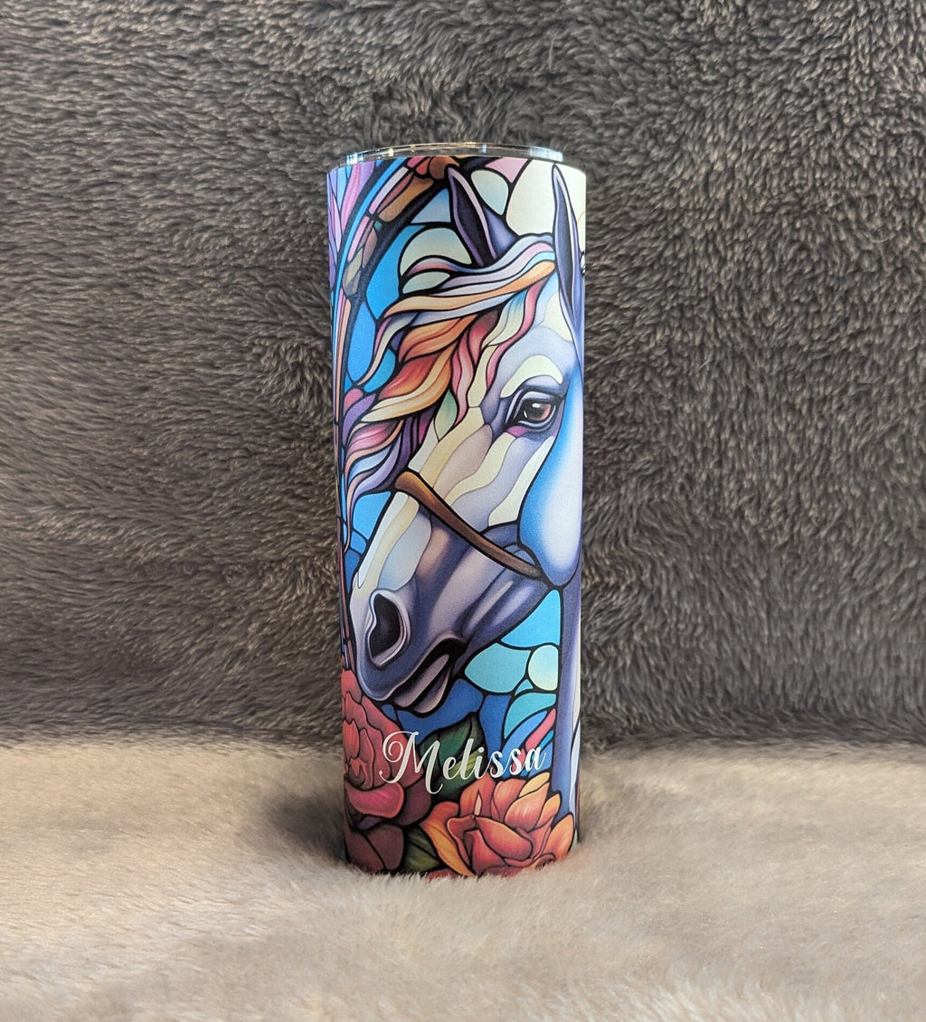 Beautiful Horse Tumbler With A Stained Glass Design20oz With Reusable Straw, Can Be Personalized