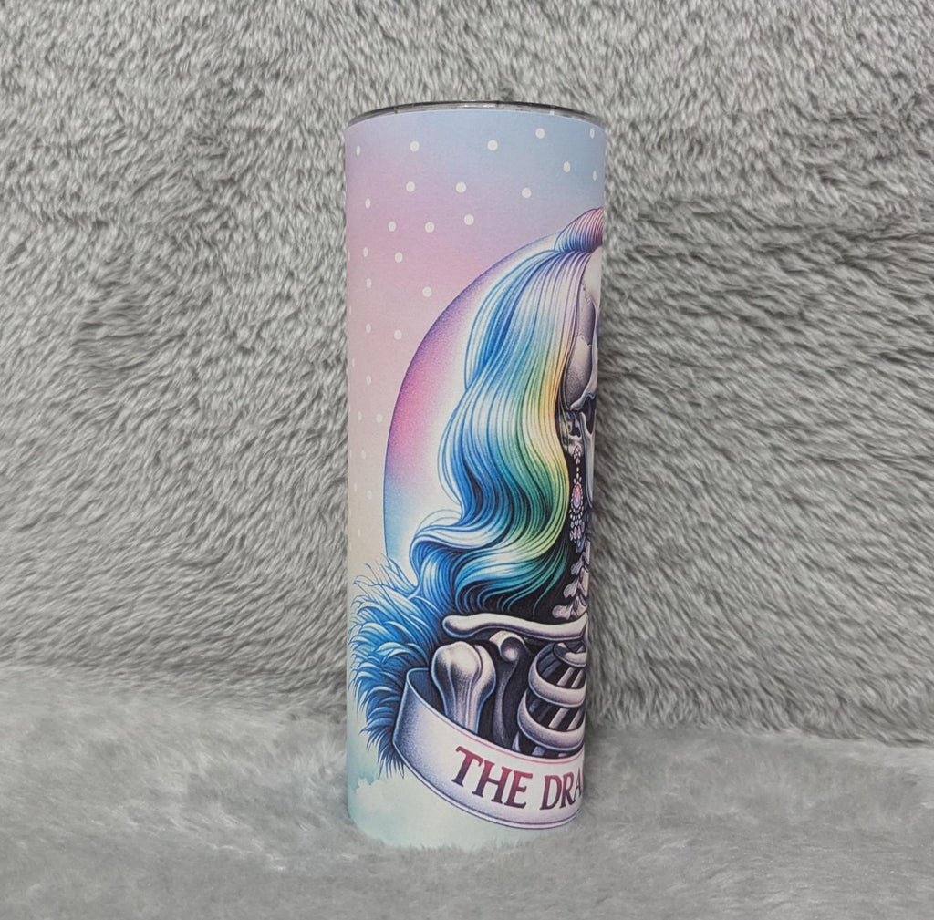 Drama Queen Skeleton Girl Tumbler 20oz With Reusable Straw, Can Be Personalized