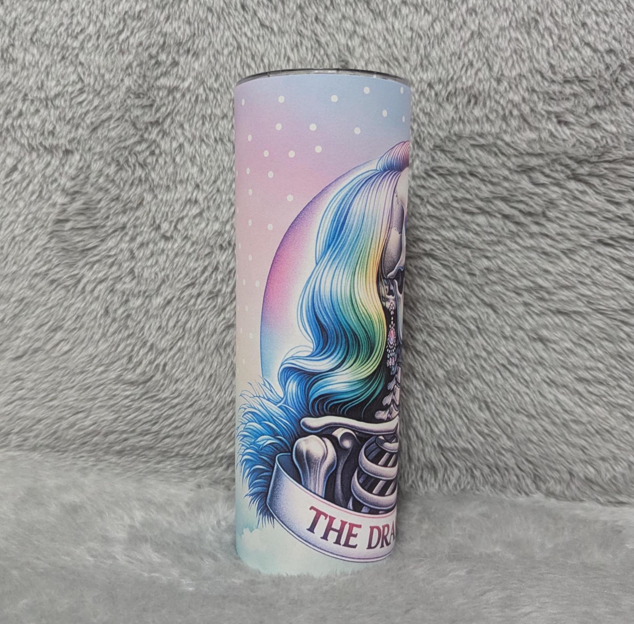 Drama Queen Skeleton Girl Tumbler 20oz With Reusable Straw, Can Be Personalized