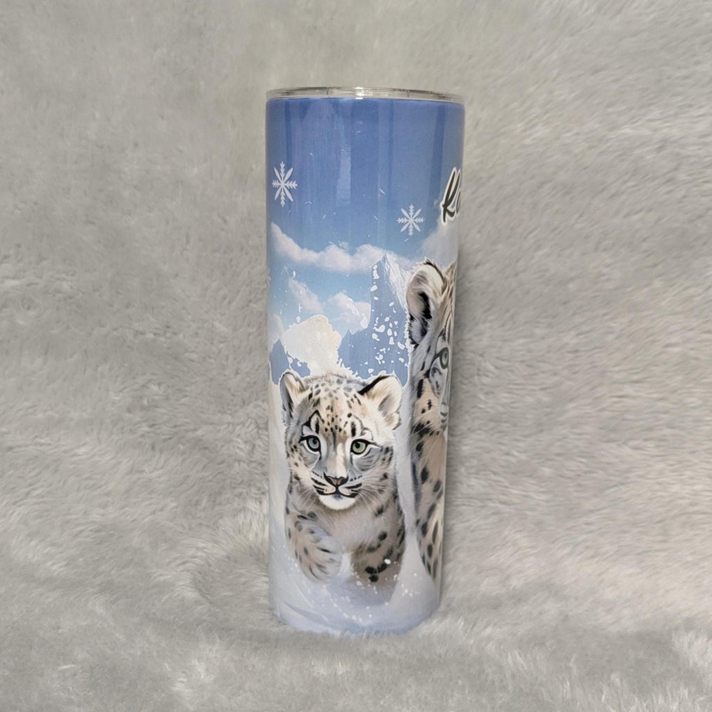 Snow Leopard Tumbler 20oz With Reusable Straw, Can Be Personalized