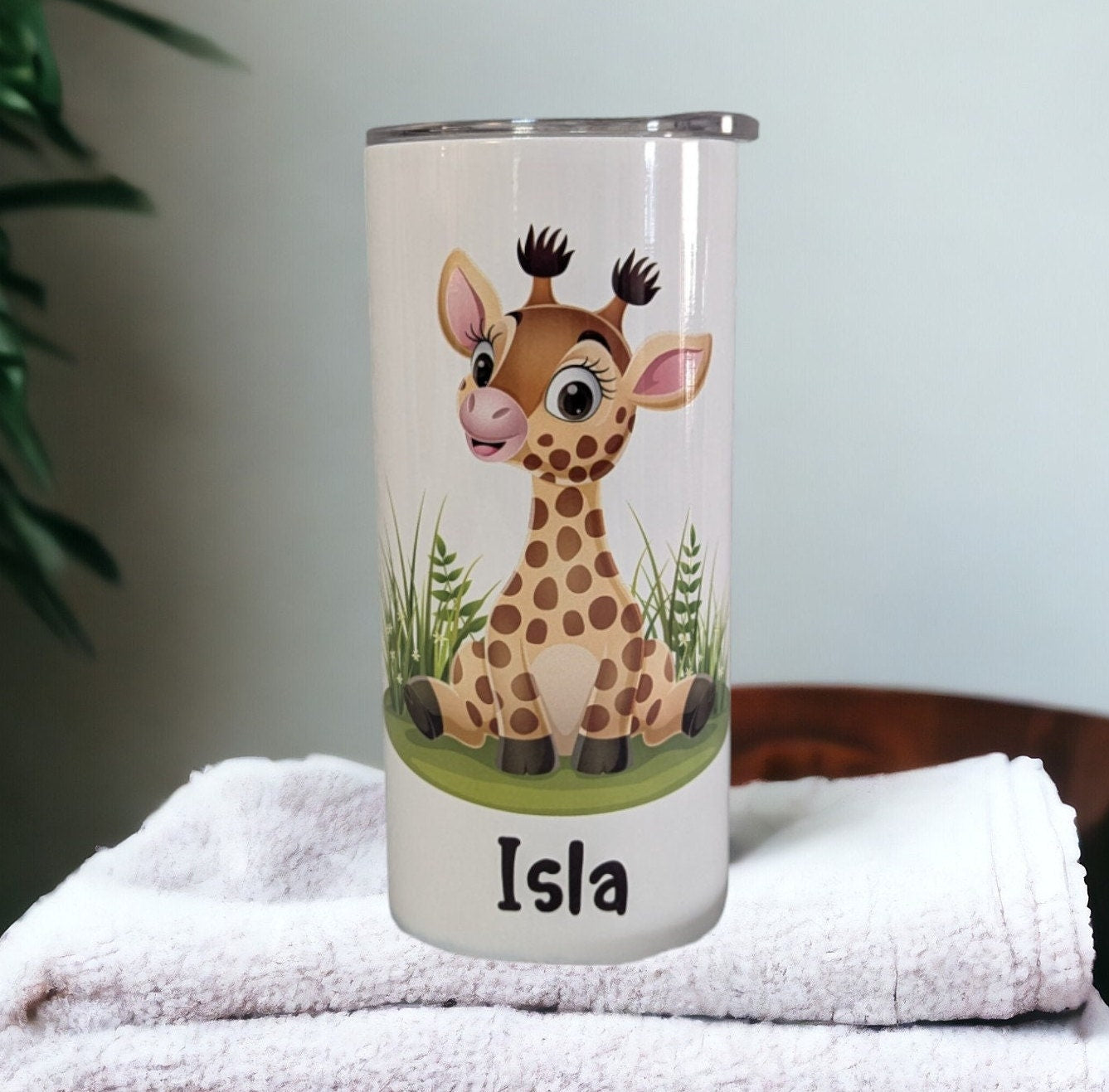 Kids Giraffe Tumbler 15oz With Reusable Straw, Can Be Personalized