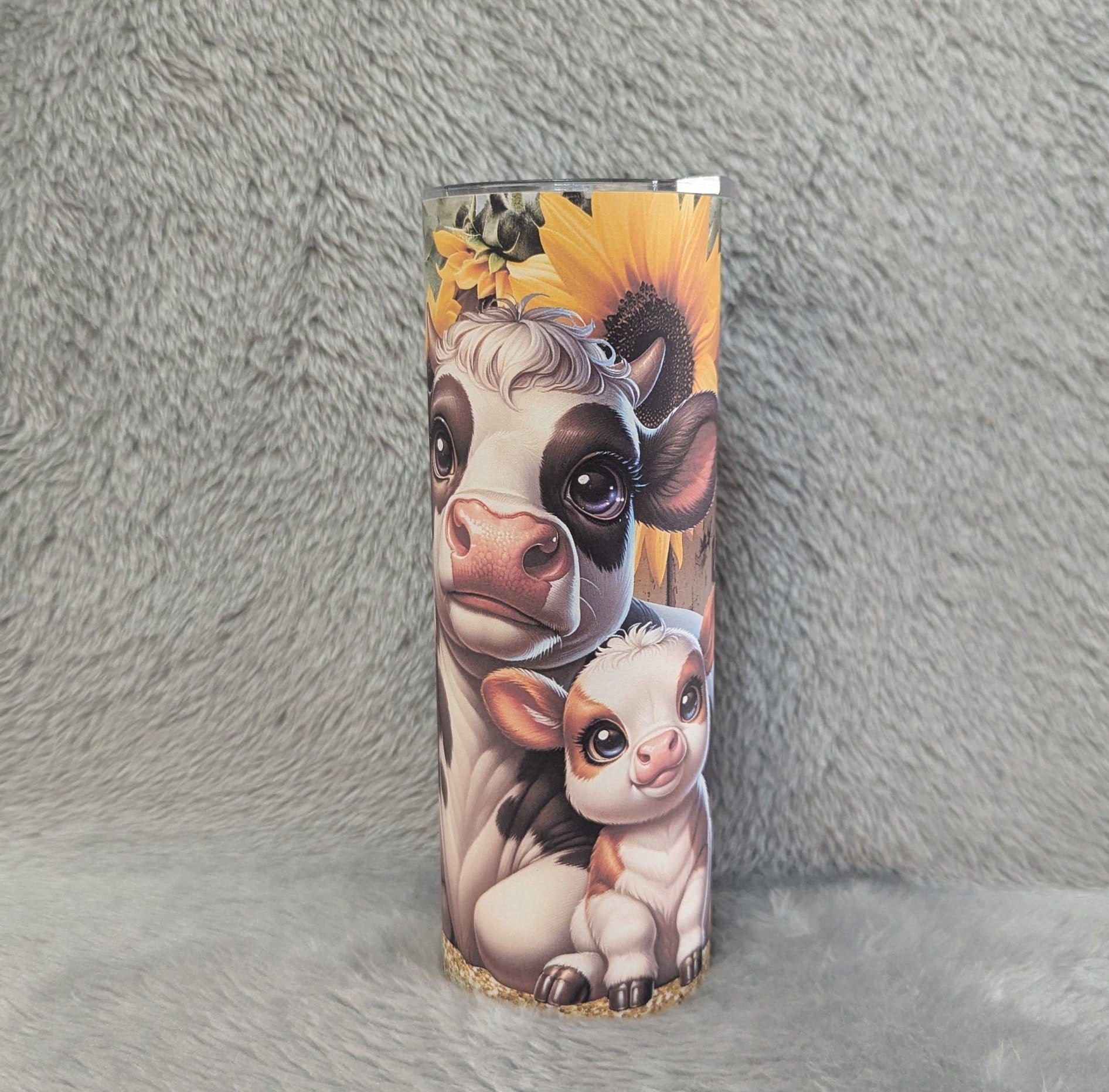 Cow Tumbler With Sunflowers 20oz With Reusable Straw, Can Be Personalized