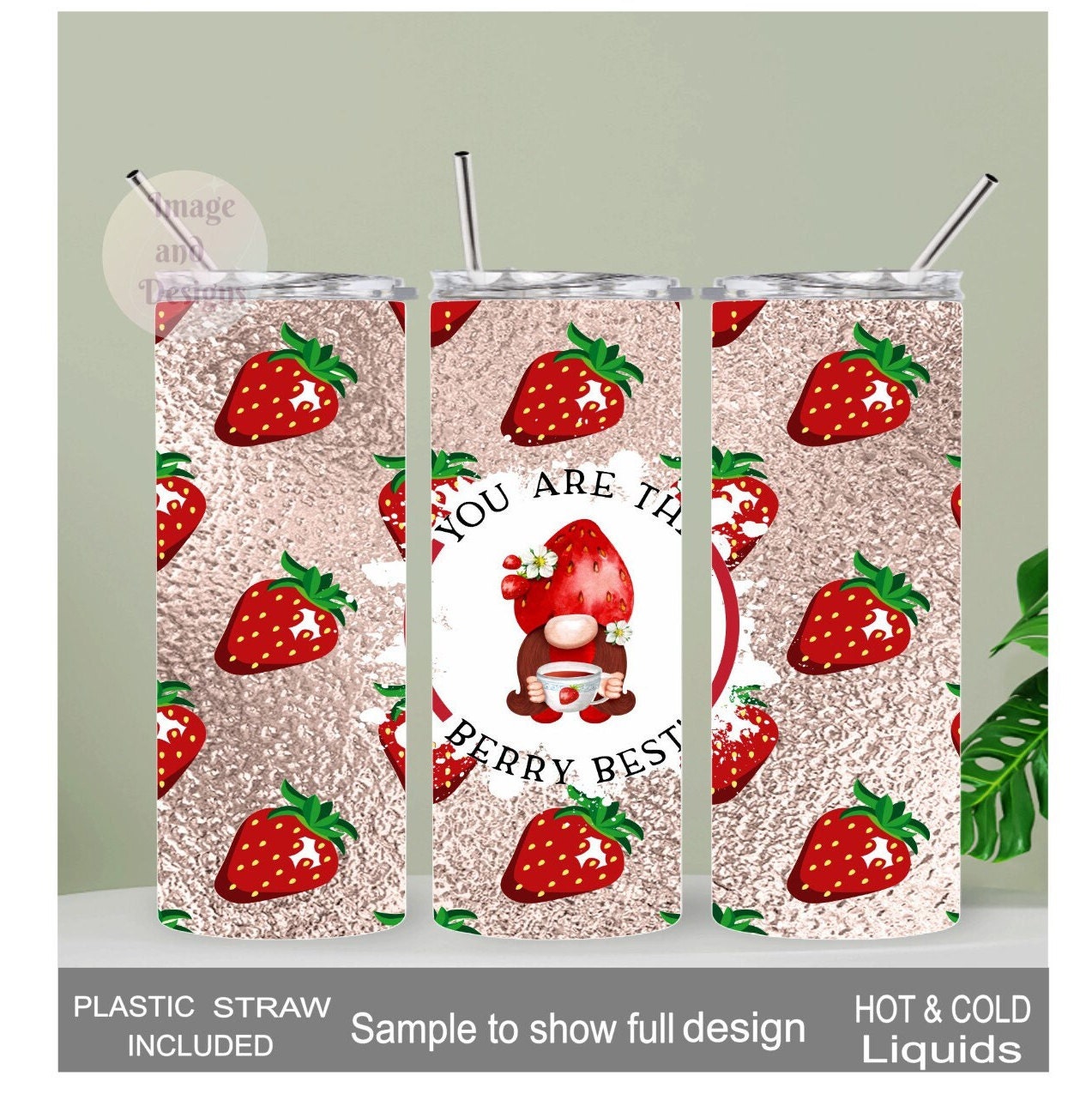 Strawberry Gnome Tumbler 20oz With Reusable Straw