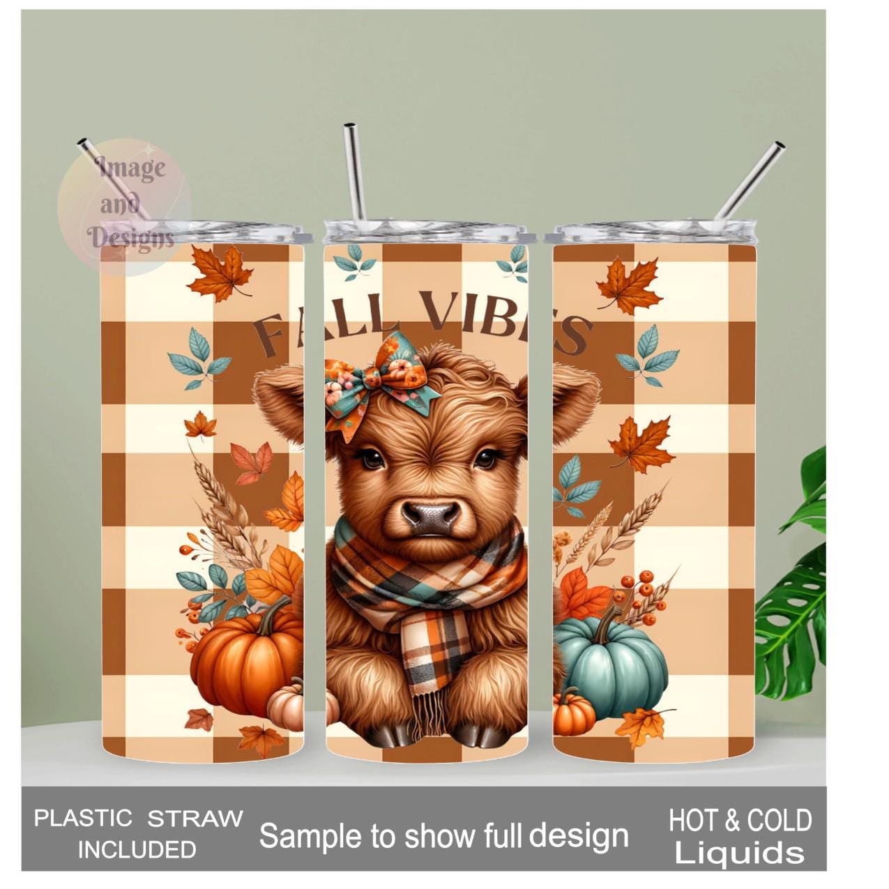 Fall Vibes Highland Cow Tumbler 20oz With Reusable Straw, Can Be Personalized