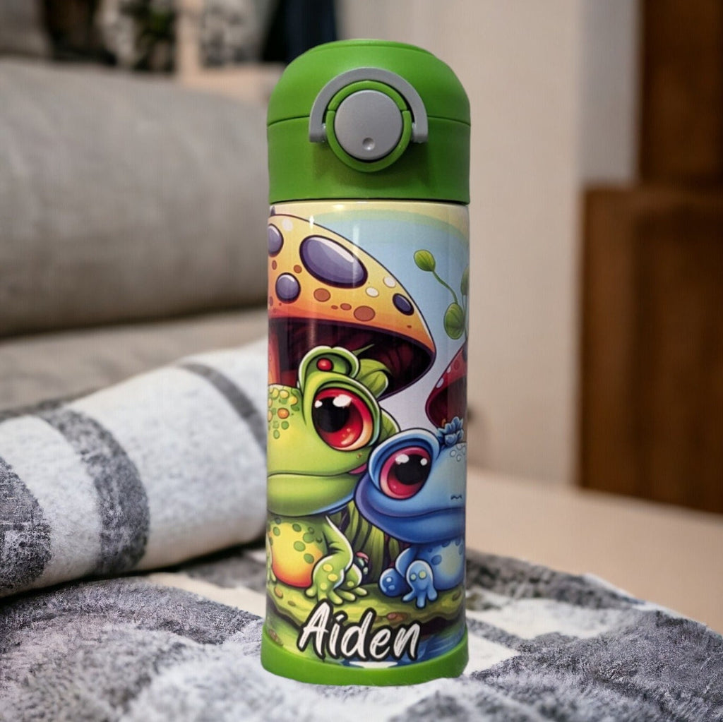 Kids Frog Water Bottle 12oz With Reusable Straw Can Be Personalized