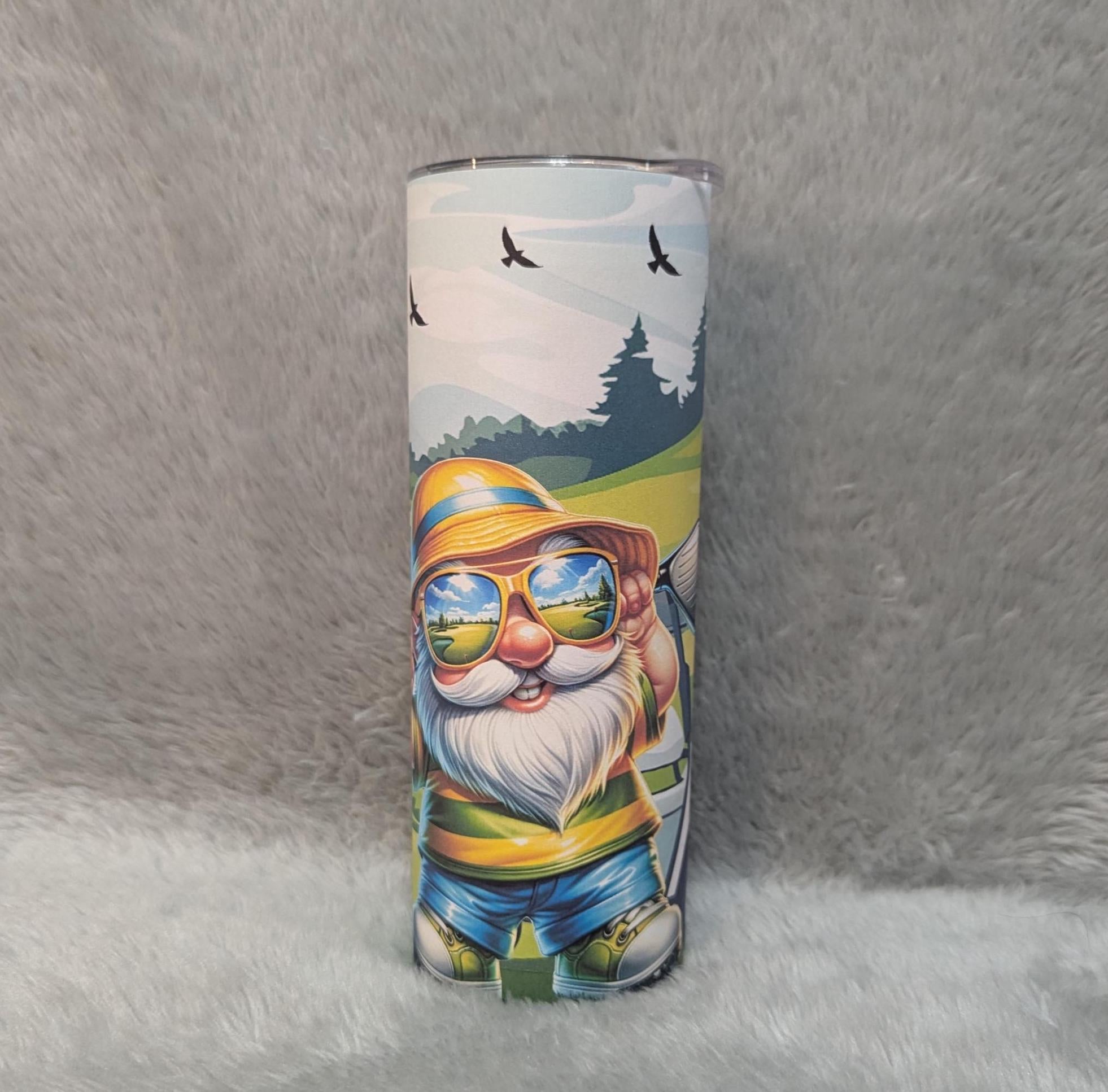 Golfing Gnome Tumbler 20oz With Reusable Straw, Can Be Personalized