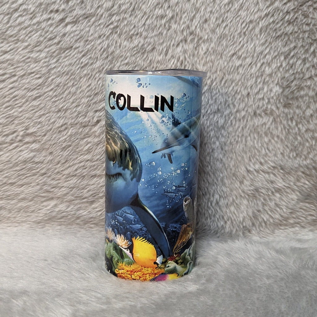 Kids Shark Tumbler 15oz With Reusable Straw, Can Be Personalized