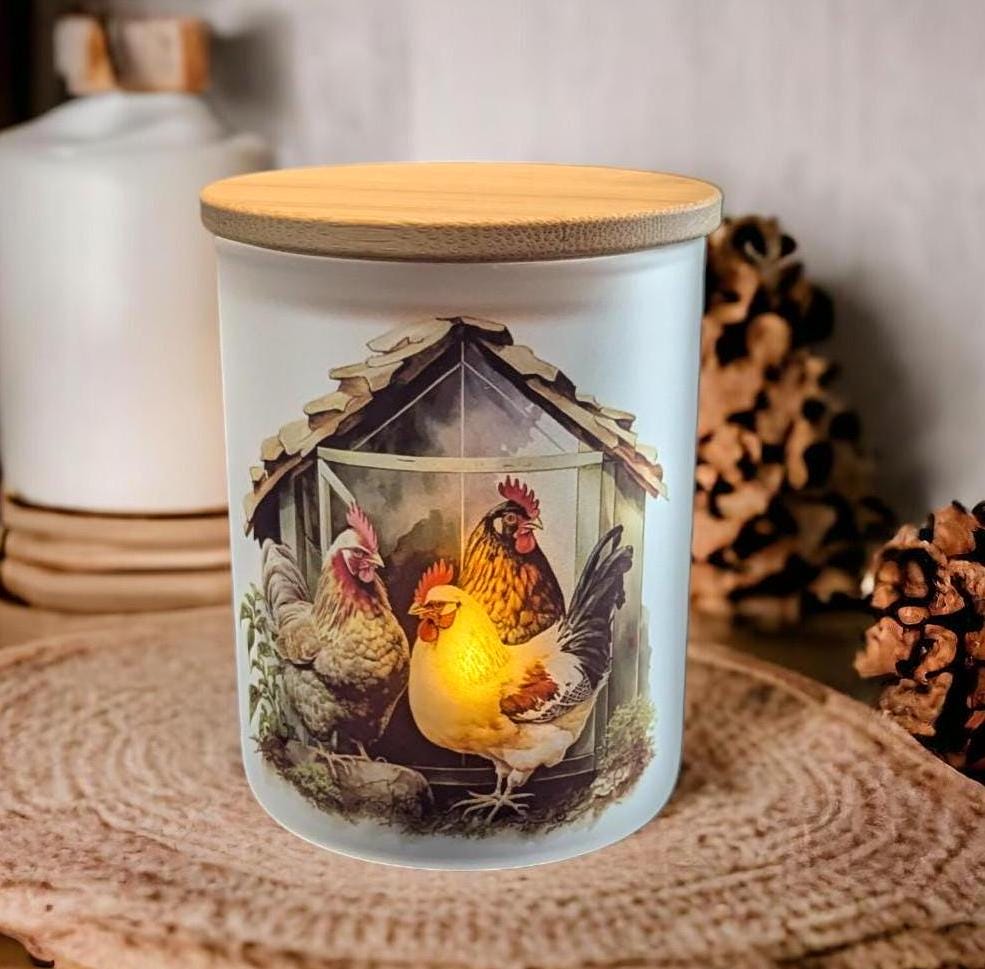 Chicken Candle Holder With A Battery Operated Flickering Tea Light