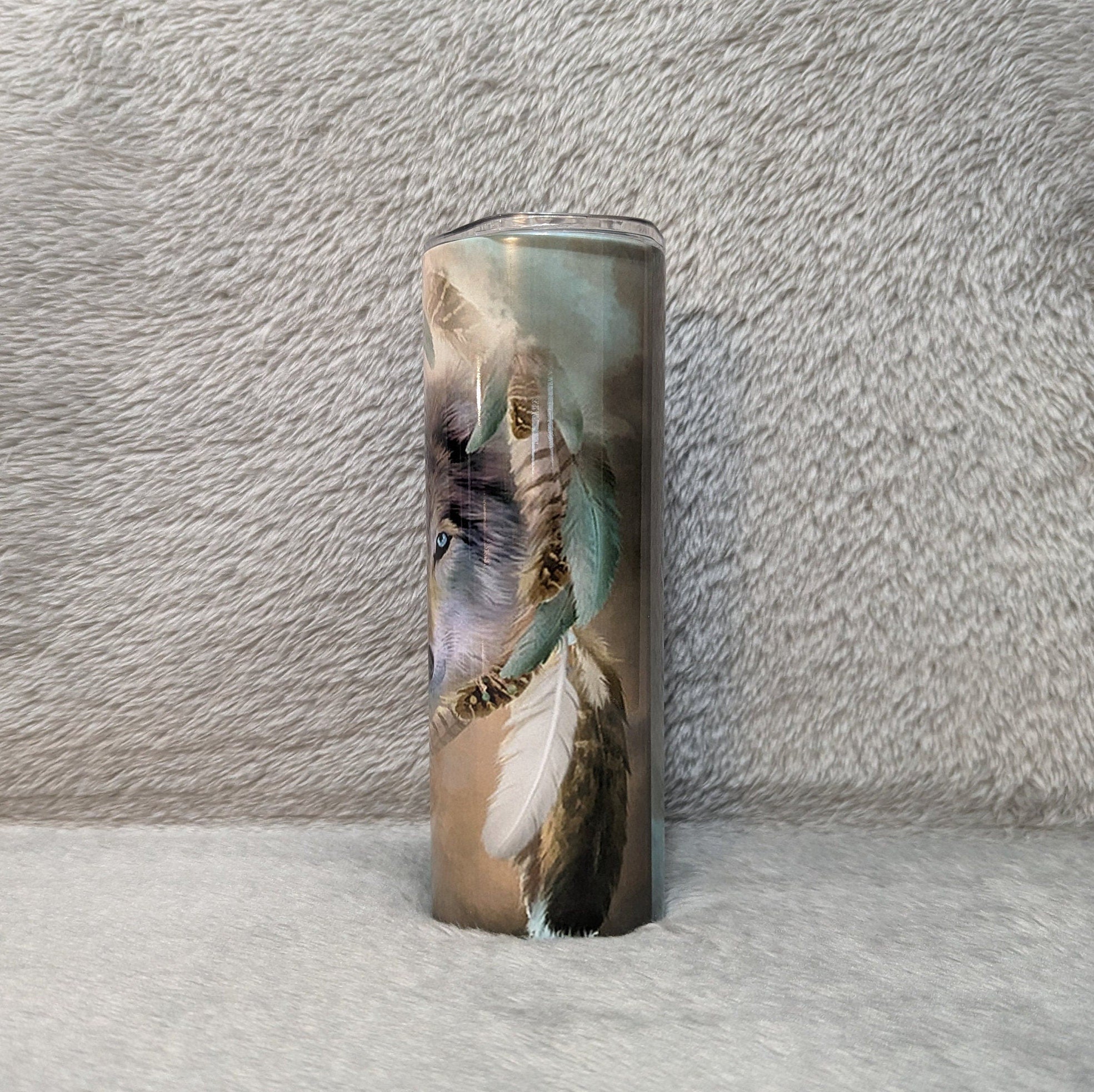 Wolf Dreamcatcher Tumbler 20oz With Reusable Straw Can Be Personalized