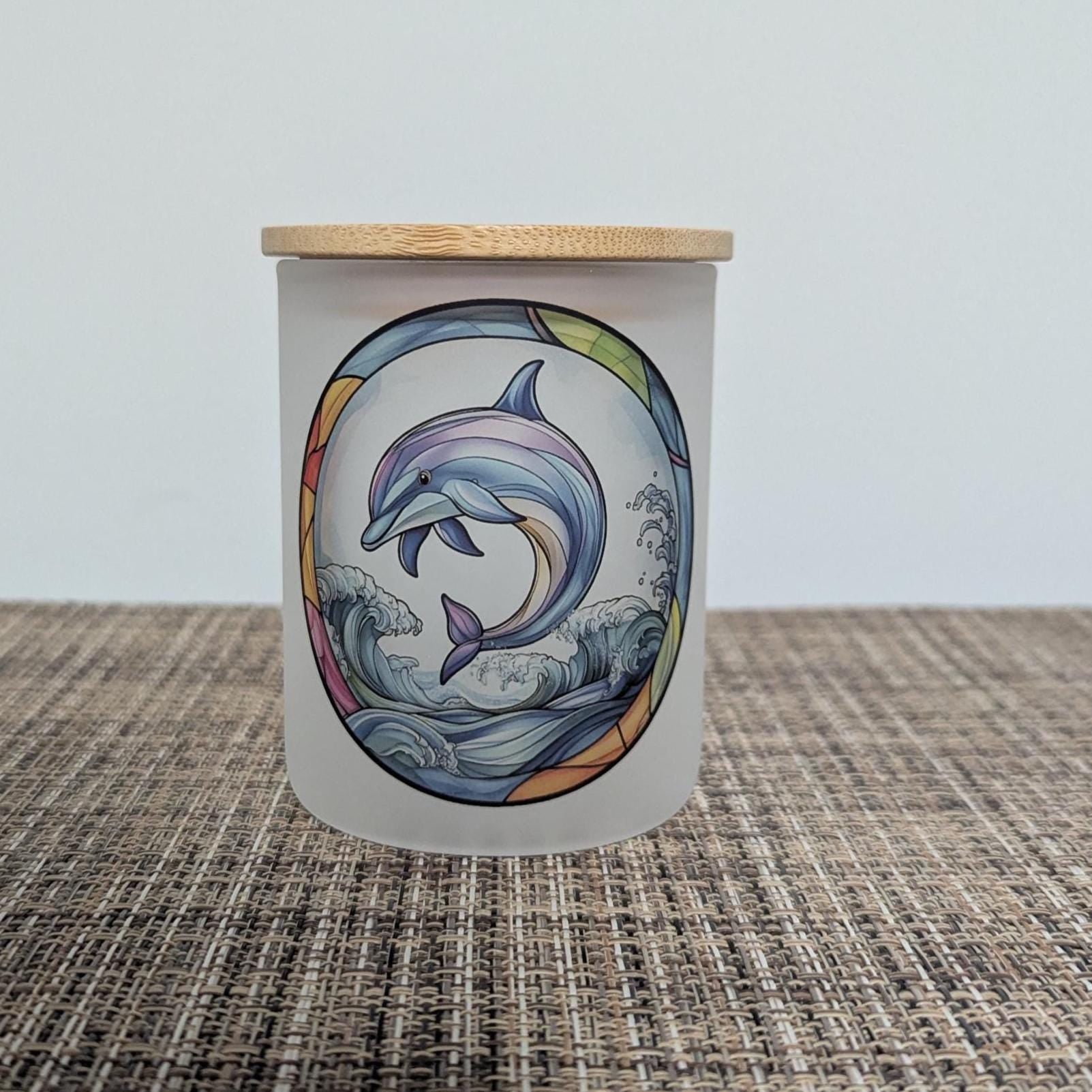 Dolphin With A Stained Glass Design Candle Holder - Includes A Battery Operated Flickering Tea Light