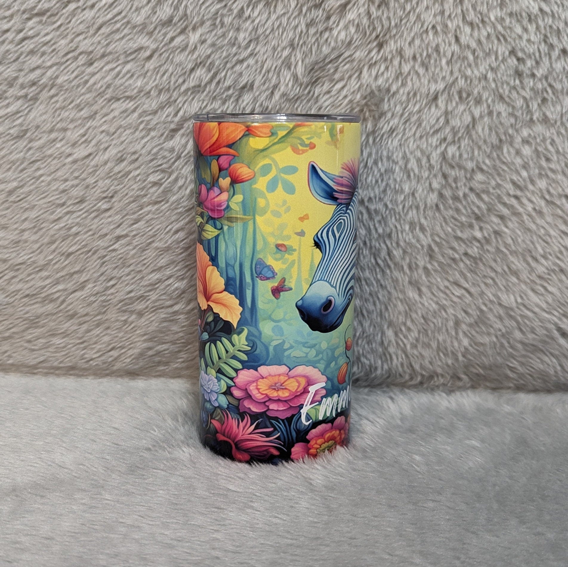 Kids Colorful Zebra Tumbler 15oz With Reusable Straw, Can Be Personalized